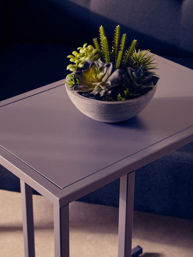 Grey Powder Coated Metal Side Table with C-Shaped Design, Acero | Acero