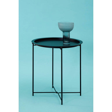 Black Powder Coated Metal Round Side Table with Intersecting Cross Base, Acero