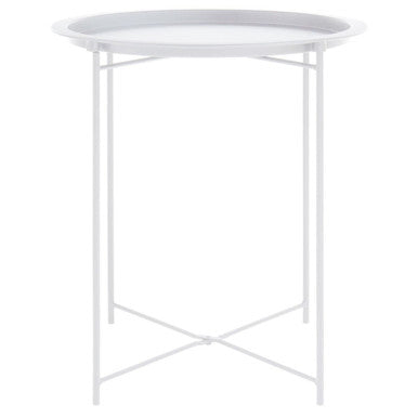 White Powder Coated Metal Round Side Table with Intersecting Cross Base, Acero