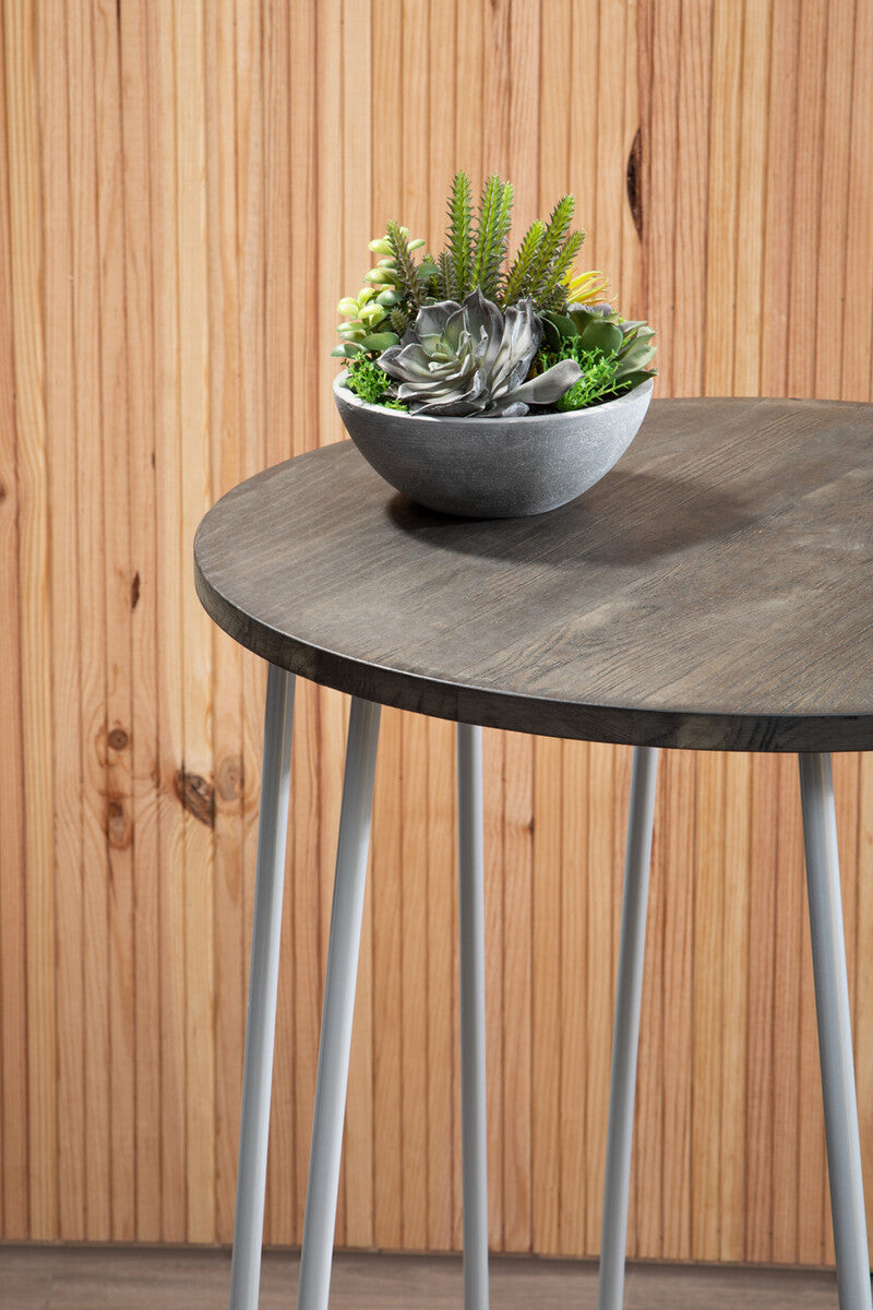 3 Piece Elm Wood Bar Table and Stool Set with Hairpin Legs in Natural Finish | District