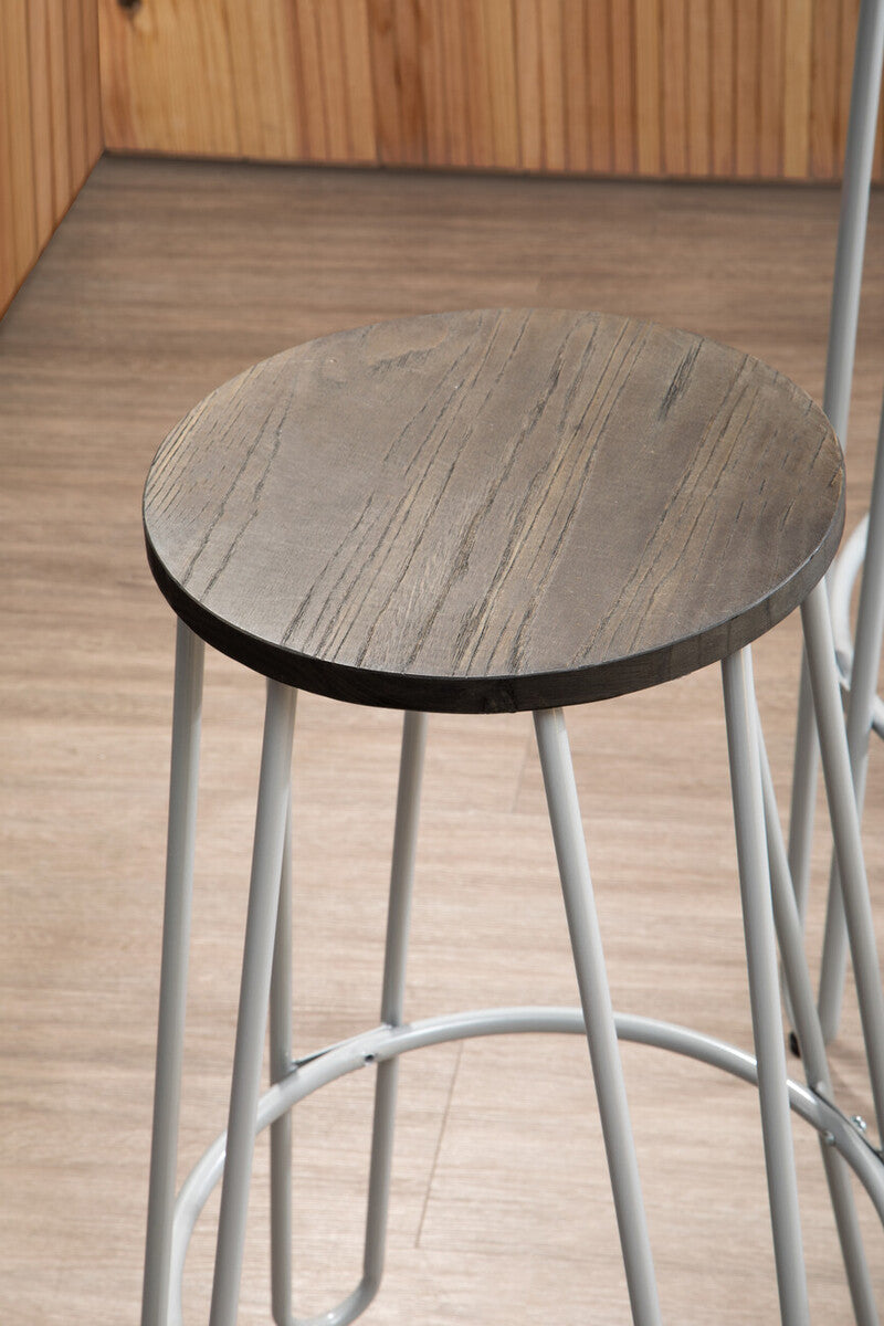 3 Piece Elm Wood Bar Table and Stool Set with Hairpin Legs in Natural Finish | District
