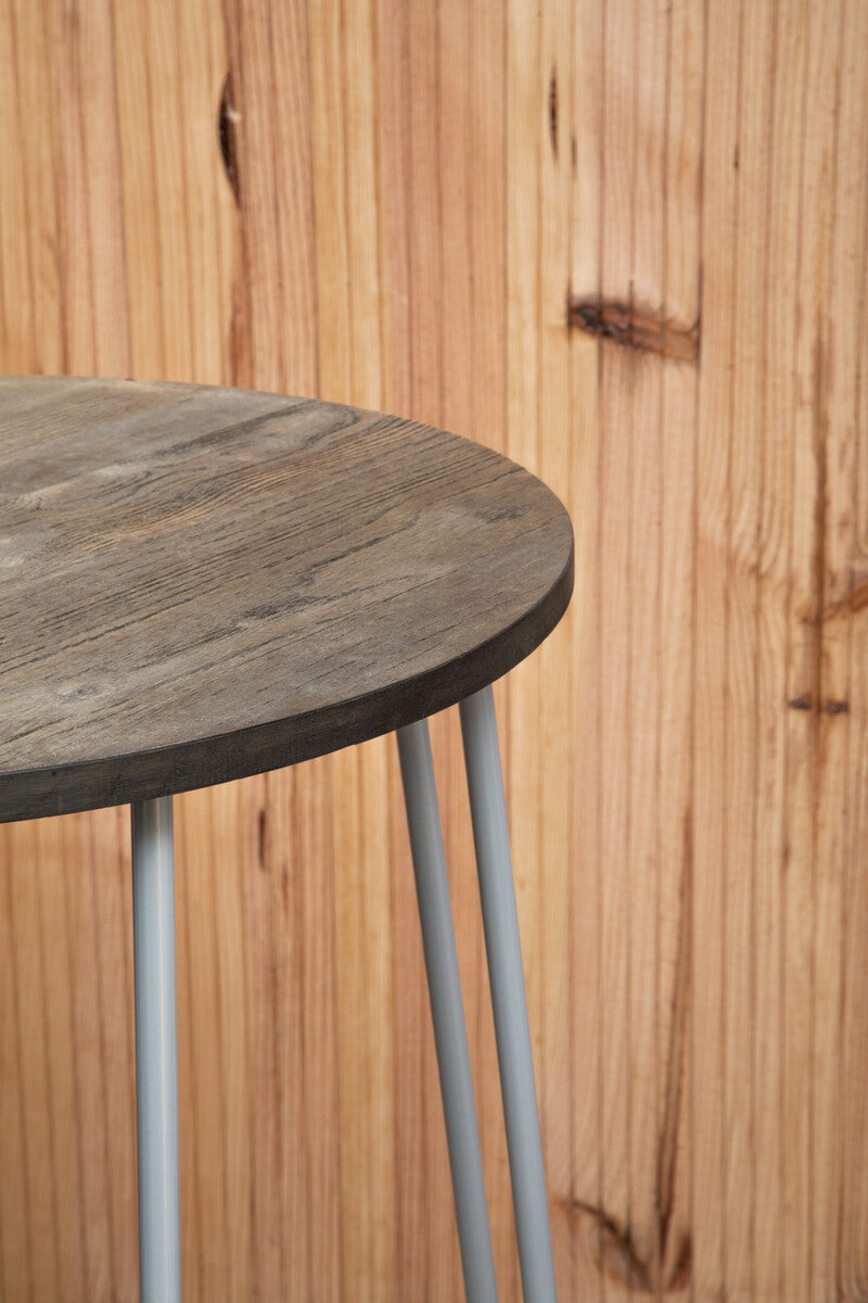 3 Piece Elm Wood Bar Table and Stool Set with Hairpin Legs in Natural Finish | District