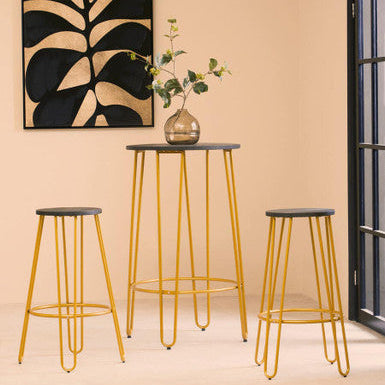 District 3 Piece Gold Finish Bar Table Stool Set