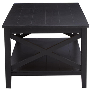 Black Wooden Coffee Table with Lower Shelf and X Frame Side Panels, Heritage