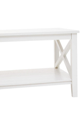 White Wooden Rectangular Coffee Table with Lower Shelf and X Frame Side Panels, Heritage