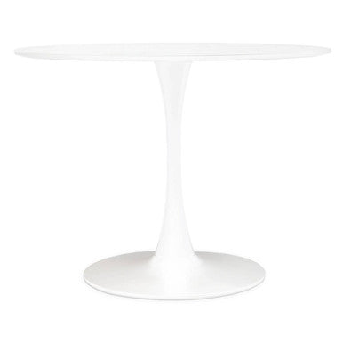 White Small Round Dining Table with Sleek Column Pedestal Base, Laila