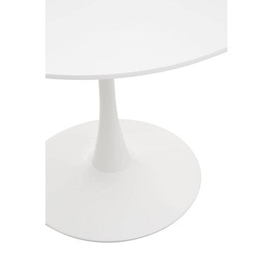 White Small Round Dining Table with Sleek Column Pedestal Base, Laila