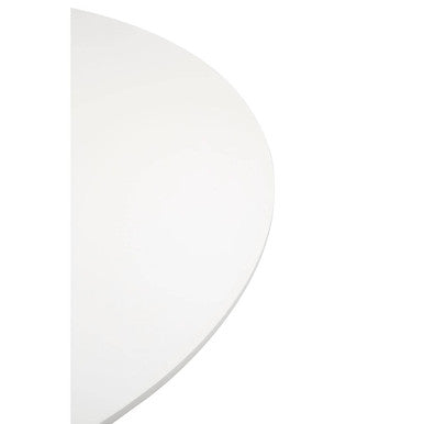White Small Round Dining Table with Sleek Column Pedestal Base, Laila