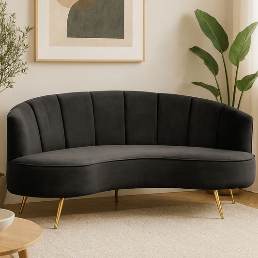 3 Seater Black Velvet Sofa | Hasna