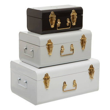 Parley Set of Three White Grey and Black Storage Trunks