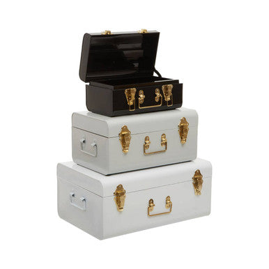 Parley Set of Three White Grey and Black Storage Trunks