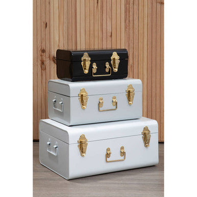 Parley Set of Three White Grey and Black Storage Trunks