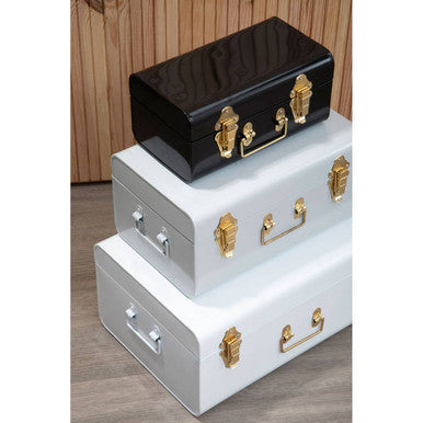 Parley Set of Three White Grey and Black Storage Trunks