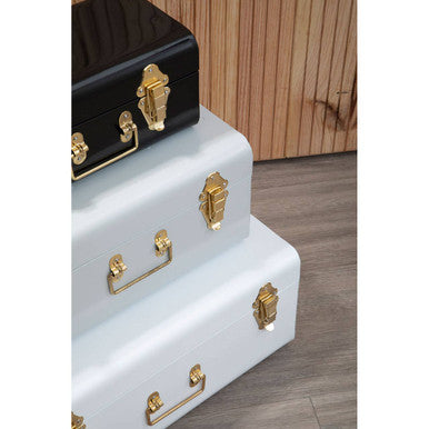 Parley Set of Three White Grey and Black Storage Trunks