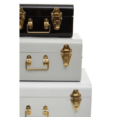 Parley Set of Three White Grey and Black Storage Trunks