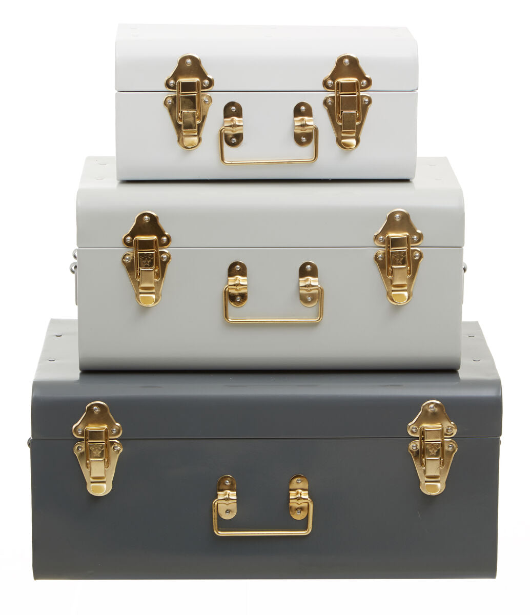 Parley Set Of Three Assorted Grey Storage Trunks