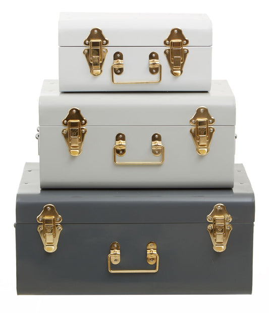 Parley Set Of Three Assorted Grey Storage Trunks