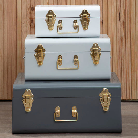 Parley Set Of Three Assorted Grey Storage Trunks