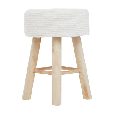 Lentigo White Cotton Rope Woven Round Stool