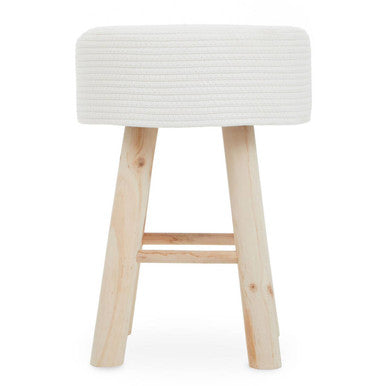 Lentigo White Cotton Rope Woven Round Stool