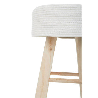 Lentigo White Cotton Rope Woven Round Stool