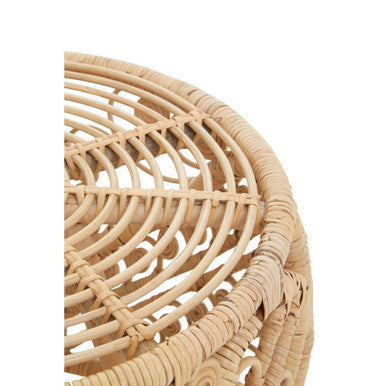 Large Natural Rattan Side Table with Tight Weave and Scrolled Detail, Mataram