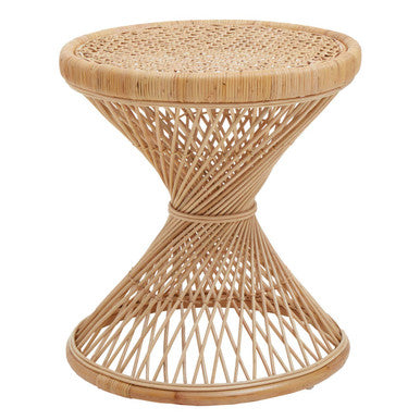Natural Rattan Side Table with Twisted Base and Tight Weave Top, Mataram