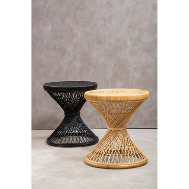 Black Rattan Side Table with Twisted Base and Tight Weave Top, Mataram