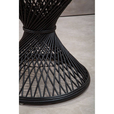 Black Rattan Side Table with Twisted Base and Tight Weave Top, Mataram