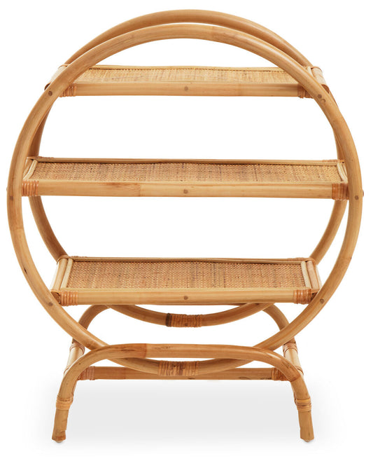 Mataram Three Tier Natural Rattan Round Shelf Unit