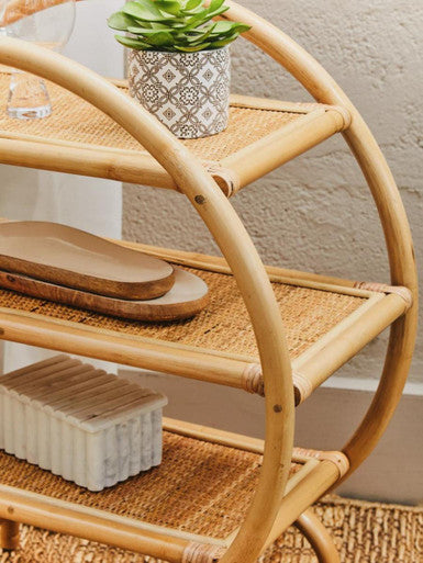 Mataram Three Tier Natural Rattan Round Shelf Unit