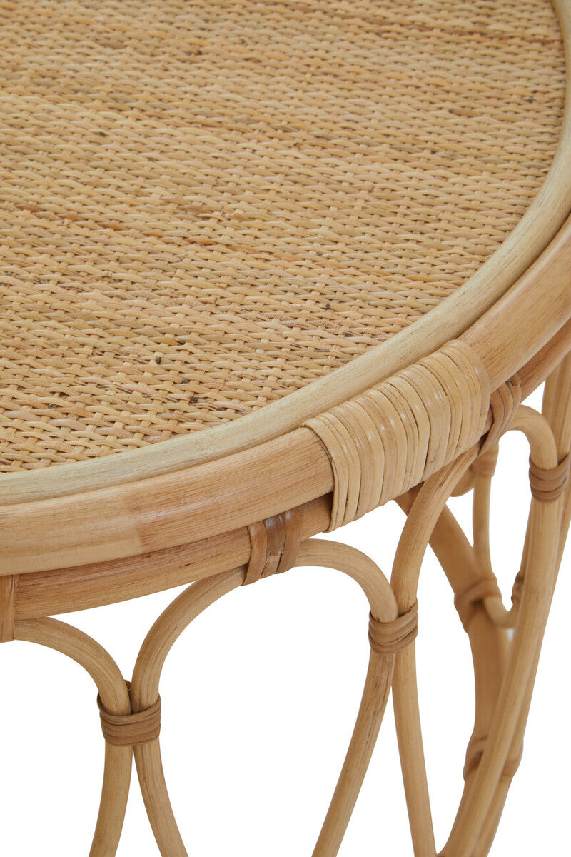 Natural Rattan Coffee Table with Open Weave Design and Webbing Round Top, Mataram