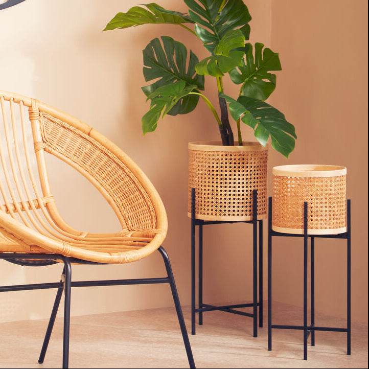 Depok Small Rattan Planter with Metal Stand