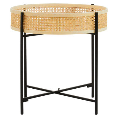 Depok Natural Rattan Tray Side Table with Black Finish Metal Base