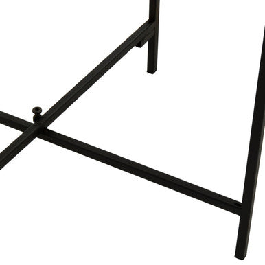 Natural Rattan Round Top Side Table with Black Metal Cross Base Legs, Depok