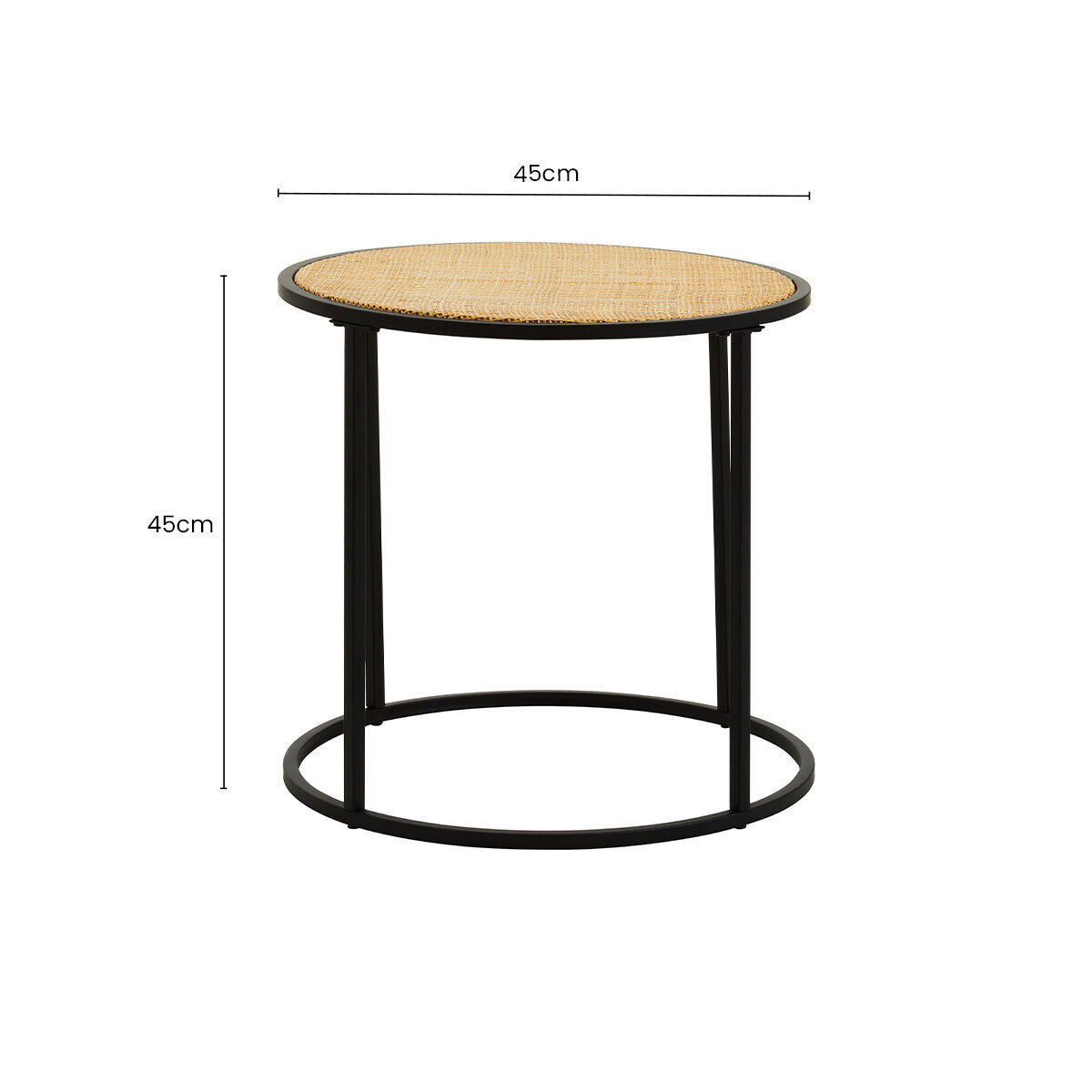 Depok Natural Rattan and Black Finish Metal Round Side Table
