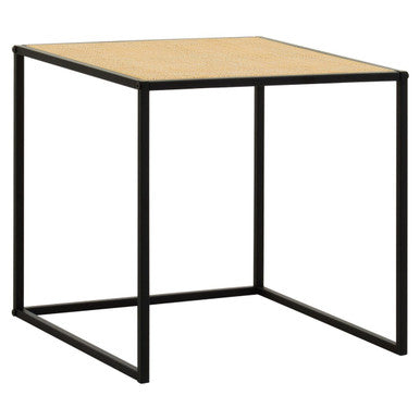 Depok Natural Rattan and Black Finish Metal Square Side Table