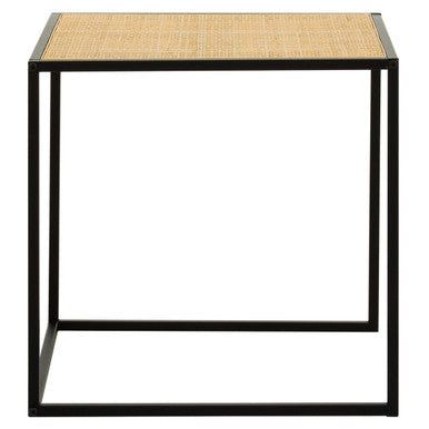 Depok Natural Rattan and Black Finish Metal Square Side Table