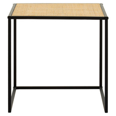 Natural Rattan Top Side Table with Black Metal Square Base | Depok