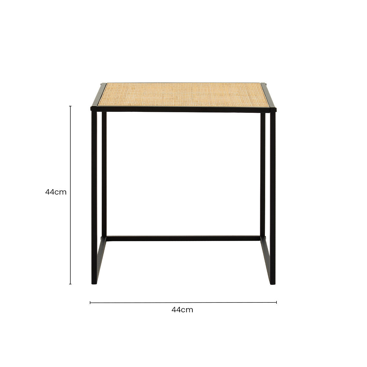 Depok Natural Rattan and Black Finish Metal Square Side Table