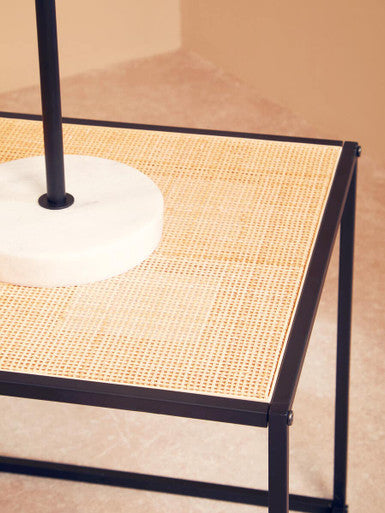 Depok Natural Rattan and Black Finish Metal Square Side Table