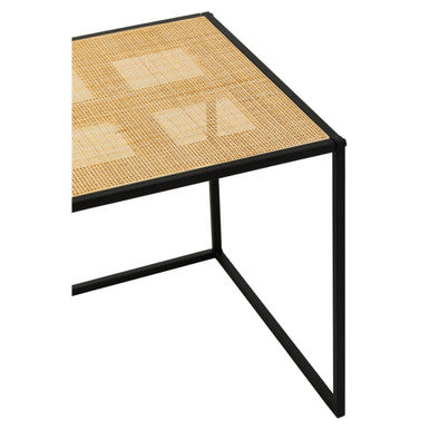 Depok Natural Rattan and Black Finish Metal Square Side Table