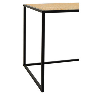 Depok Natural Rattan and Black Finish Metal Square Side Table