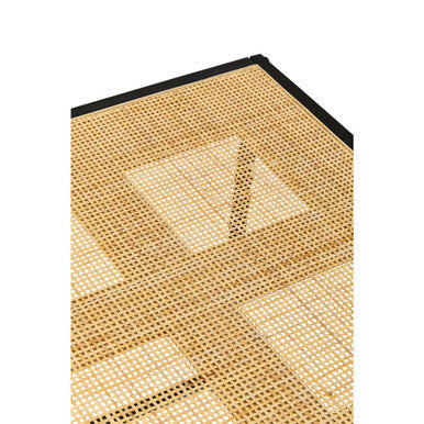 Depok Natural Rattan and Black Finish Metal Square Side Table