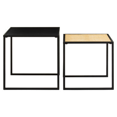 Black Metal and Rattan Top Nest of 2 Tables with Square Frames, Depok