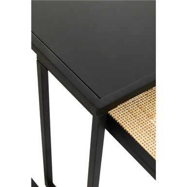 Depok Natural Rattan and Black Finish Metal Set of 2 Nesting Tables