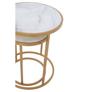 Set of 2 White Marble Top and Gold Metal Frame Nesting Tables | Colva