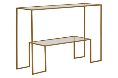 Clear Glass Top and Gold Finish Frame Console Table, Avento