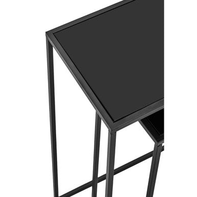 Set of 2 Black Glass Top and Metal Frame Console Tables, Avento