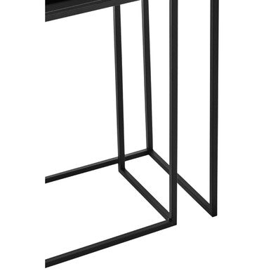 Set of 2 Black Glass Top and Metal Frame Console Tables, Avento